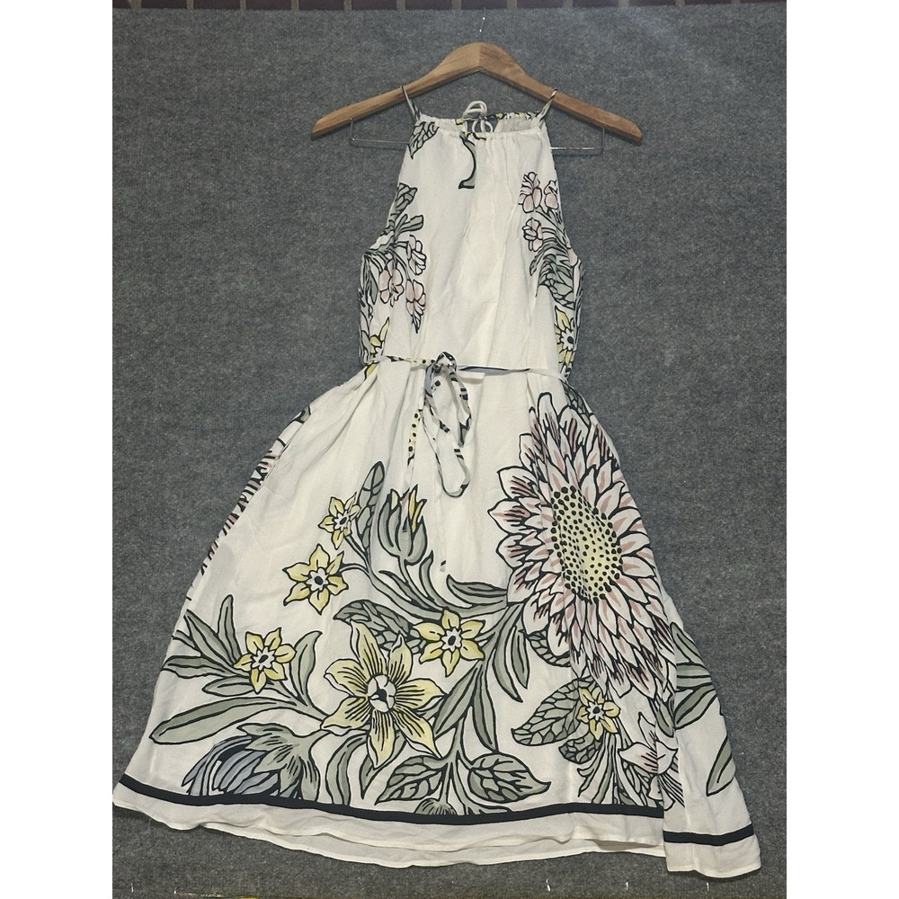 Loft Bold Print Women's Floral Linen Midi Dress Size Small Mid Calf Boho Beach